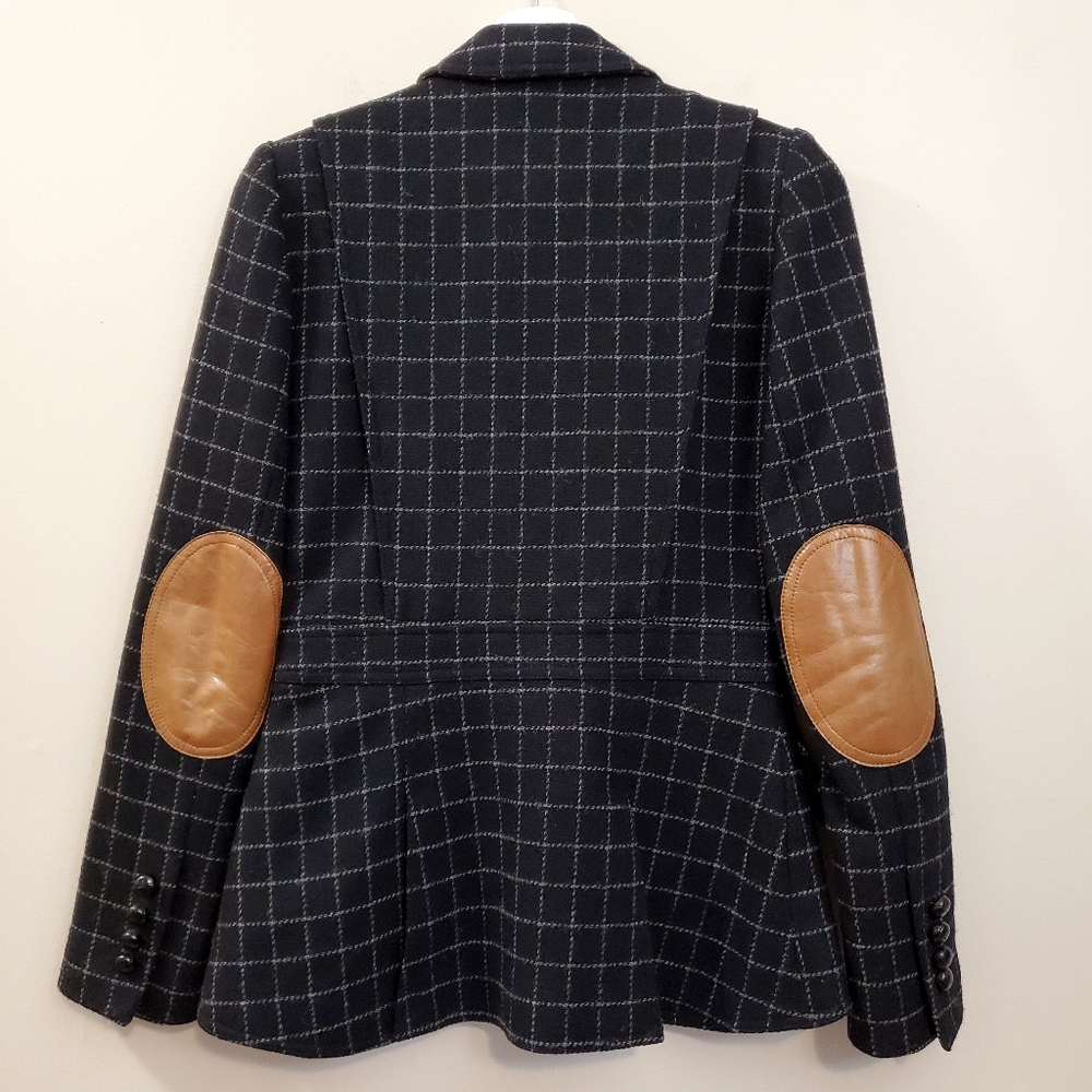 Smythe - Riding Jacket Wool Windowpane Pattern w/ Leather Elbow Patches - Size 4 - Picture 6 of 11